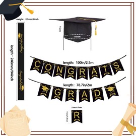 3 Pcs 12 ft Skeleton Graduation Accessories Kit with Cap, Congrats Stole, and Graduation Banner Outdoor Giant Skelly for 12 Foot Skeleton Lawn Party Graduation Decor