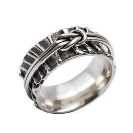 ENERGY STONE 925 Sterling Silver Fidget Ring | Spinner Ring for Women | Connected Knot | Pleated Fabric Pattern Base | Double-wire knotted Spinner | Handcrafted Artistry | Comfort Fit | Size 7
