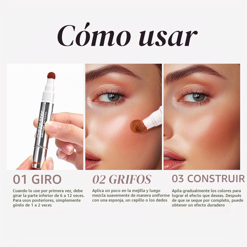 Rubor Líquido en Varita, Rubor Rostro Mate con Aplicador de