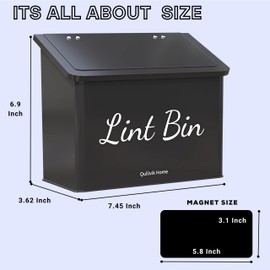 QUILIVIK Metal Magnetic Lint Bin With Lid For Laundry Room Decor With Small Lint Holder Bin| Metal Box| Lint Holder Bins for Organzation (Black, Small)