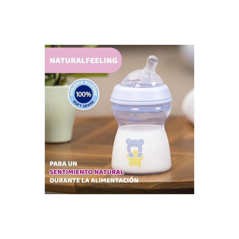 Chicco biberón Natural Feeling 250 ml azul para bebés, 1