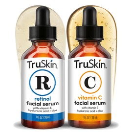 TruSkin Face Serum Duo – Vitamin C Serum & Retinol Serum for Face – AM & PM Anti Aging Skincare Routine – Brightening & Smoothing Facial Serums, 1 fl oz Each
