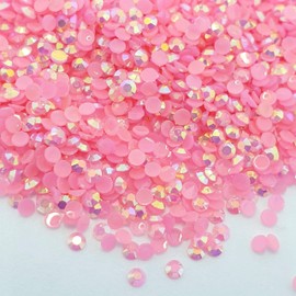 MajorCrafts 3000pcs 3mm ss12 Jelly AB Flat Back Round 14 Facets Resin Rhinestones Arts and Crafts Embellishment Gems (Light Pink AB C75)