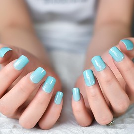 ELEVENAIL Glossy Press on Nails Solid Blue Fake Nails Medium Length Squoval False Nail Art Tips Reusable Acrylic Finger Nails Gifts for Women Girls