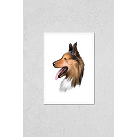 Poster Reproduction of Collie, Rough dog breed isolated on white background digital art illustration. Cute pet hand drawn portrait. Graphic clipart design realistic animal Variation Number 2