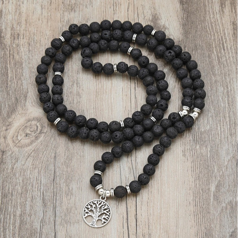 8mm Mala Beads 108 Meditation Bracelet Necklace with Tree of