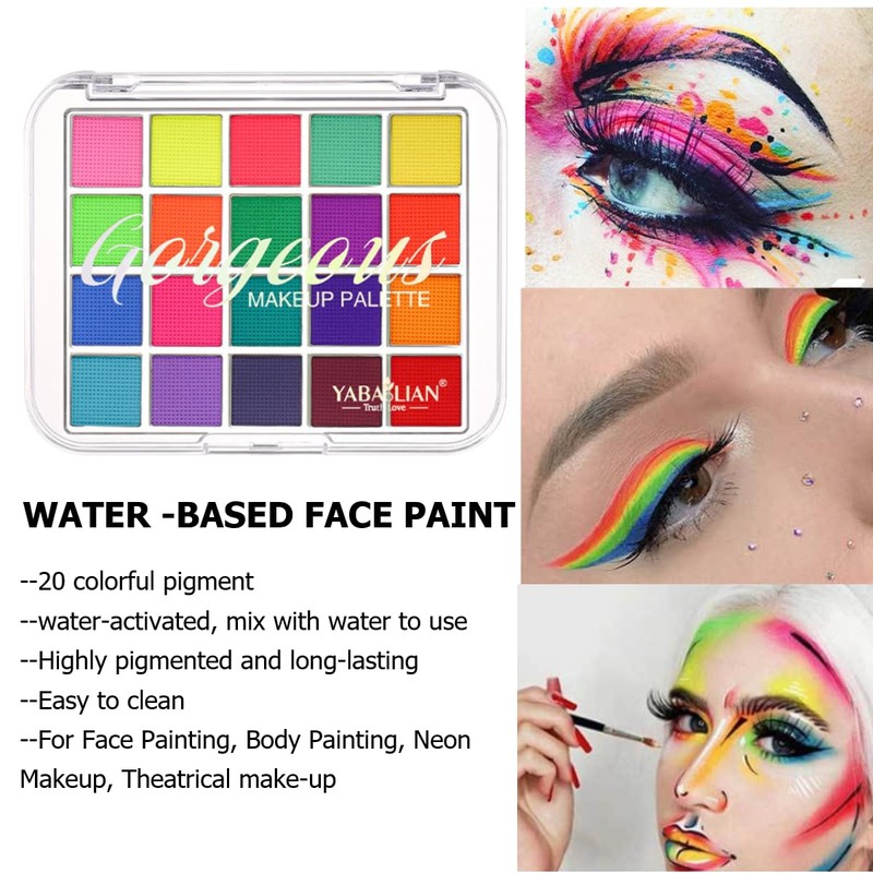 KARLOR Face Paint Palette, 20 Colourful Make-Up Colours, Neon Make-Up,