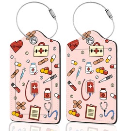 2Pack Luggage Tags for Suitcases, Cute Unique Pu Leather Cruise Luggage Tag with Privacy Cover ID Label Address Card and Metal Ring Suitable for Women Men Kids Travel Bag,Medical Instrument Pattern