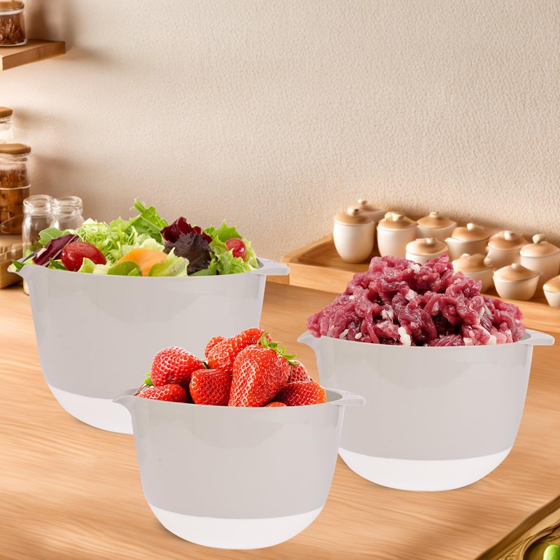 JCXivan 3 Small Plastic Mixing Bowls with Lids,Pour Spout,Non Slip