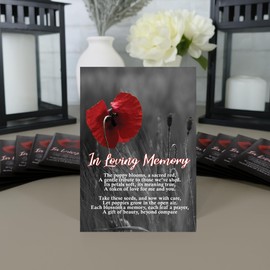 50pc RED Premium Pre-Filled Red Poppy Seeds Packets Favors for Funerals, Funeral Decorations, Celebration of Life Decorations, Celebration of Life Ideas, Memorial Cards (50)