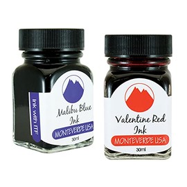 Monteverde 60ml Core Fountain Pen Ink Bottle (30ml Malibu Blue Ink Bottle G309MU, 30ml Valentine Red Ink Bottle G309VR)