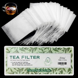 100 bolsas de té desechables para té de hojas sueltas, bolsas de filtro de té biodegradables con cordón, bolsas de té vacías de fibra de maíz para té de hojas sueltas (3.5 x 2.7 pulgadas)