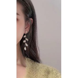 ALRNBY Gold/Silver Dangle Drop Wedding Earrings Elegant Formal Bridal Rhinestone Earrings Long Sparkly Jewelry (Gold)