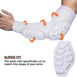 COOLOMG Football Arm Forearm Pads Padded Elbow Sleeves for Baseball Basketball Adult Youth White XS