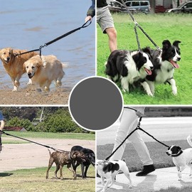 Pet Double Dog Leash, Shock Absorbing Reflective Bungee Lead Walk 2 Dogs with Ease, 360° Swivel No Tangle,Adjustable Reflective and Adjustable Dog Drawstring (Black, 2.5 * 80CM)