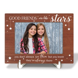 Wooden Picture Frame with Stand, Tabletop Picture Frame, Home Decor Desk Friendship Besties Women Girls Gift, Good Friends are Like Stars, 4x6 Inches Photo Horizontal Display -18