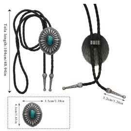Yjfeshion Cowboy Bolo Tie Natural Color Stone Turquoise Obsidian Handmade Leather Bola Tie Western Cowboy Necklace Accessories for Men Women Vintage Silver Sword Green Stone