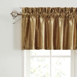 PRIMROSE Set of 2 Panels Gold Curtains Valances for Living Room Kitchen Short Privacy Decorative Velvet Rod Pocket Window Valance Curtains W 52" x L 18"