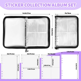 VOKOY 41 Pcs Sticker Collecting Album Set, A5 Reusable Sticker Display Storage Organizer Binder Sticker Keeper Holder Book with 140 Pockets 10 Blank Release Paper and Zipper Closure