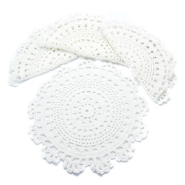 kilofly Handmade Crochet Round Cotton Lace Table Placemats Doilies Value Pack [Set of 4], Medallion, 9.8 x 9.6 inch, White