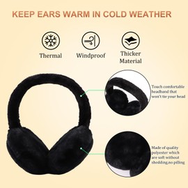 PESAAT Fluffy Ear Muff for Women Plush Foldable Earmuffs Kids Winter Earmuffs Girls Boys Cold Weather Ear Warmer (Black)