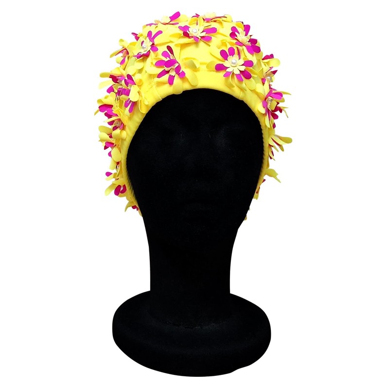 CHEX Ladies Rose Elasticated Swimming Hat Decorated Multicolour Floral Detailing