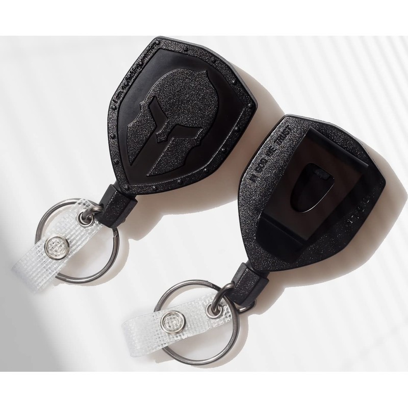 DQL Spartan Keychain with Retractable Cord Belt Clip Black Steel