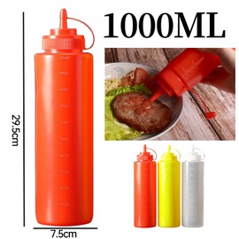 Osuter Squeeze Bottle, Pack of 3, 1000 ml, 32 oz Squeeze Bottle, Squeeze Bottle with Caps, No Leak Condiment Bottles, Splash Bottle for Sauces, Ketchup and Salad Dressing (Red, Yellow, White)