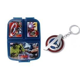 OM SUPPLIES Avengers Reusable Sandwich Lunch Box 3 Multi Compartment Kids Children School Includes Avengers Keychain (Avengers 1)