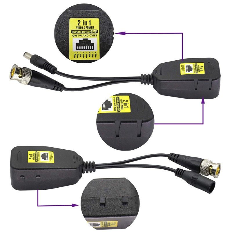 AAOTOKK Passive Video RJ45 to BNC Transceiver Transmitter HD CVI/TVI/AHD/CVBS,