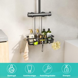 HapiRm Duschablage Ohne Bohren - Duschablage Zum Hängen Aufhängen an der Mischbatterie, Robustheit Duschregal zum Hängen für Shampoo und Duschgel, Duschkorb zum Hängen für das Badezimmer Schwarz