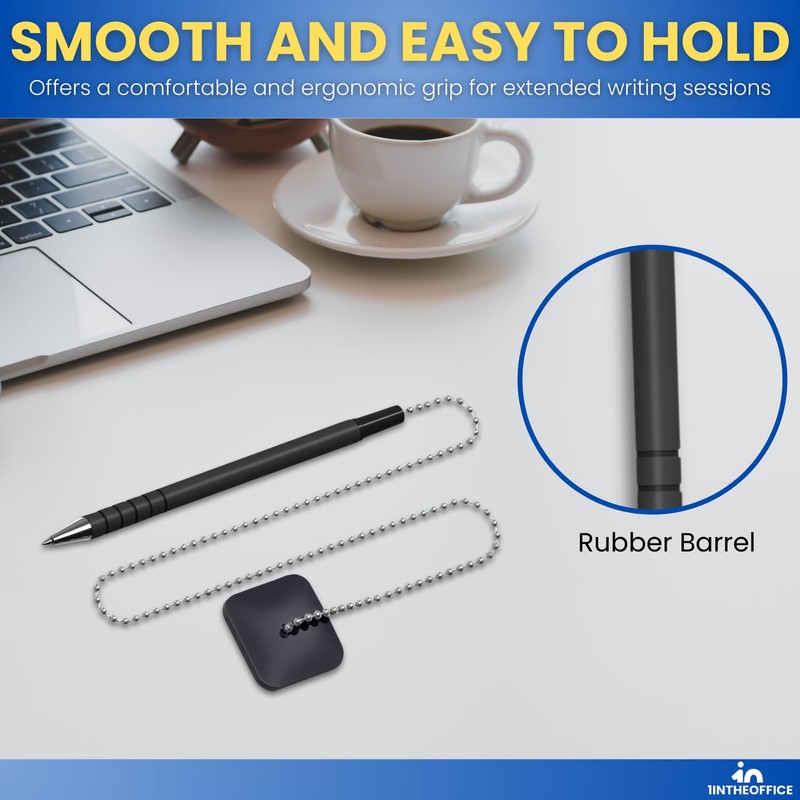 1InTheOffice Pen with Chain 7mm, Security Desk Pen with Adhesive