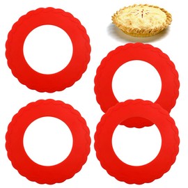 WYBG 4 Pcs Mini Pie Crust Shields, Silicone Pie Pan Shield for Baking, Mini Pie Crust Protector 4 to 6 in (Red)