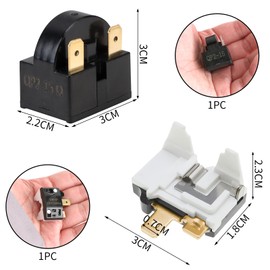 Jawfait PTC Refrigerator Start Relay and Overload Kit, 15 Ohm 3Pin Starter QP2-15 and Fridges Overload Protector 1/4HP Compatible with LG Refrigerator Compressor