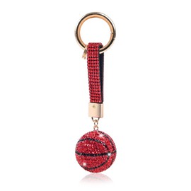 Acrylic Diamond Basketball Keychain with Fashion Shiny Rhinestones Sparkling Sports Ball Key Ring for Backpack/Car/Purse, Basketball Gift(red)