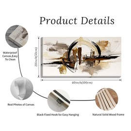 Large Abstract Wall Art for Living Room - Big Canvas Modern Art Framed Black and Gold Circle Abstract Picture for Home Office Decor Neutral Textured Artwork Painting Decorations 20" x 40"