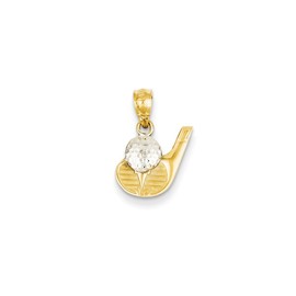 Solid 14k Yellow Gold Two Toned Golf Pendant Charm - 16mm x 12mm