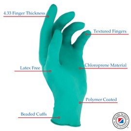 Criterion Chloroprene Exam Gloves, Large, Green, 100/Box – Non-Sterile, Latex-Free, Disposable, Textured Fingers, 4.33 Mil Finger Thickness, Chemical & Tear Resistant, Beaded Cuff