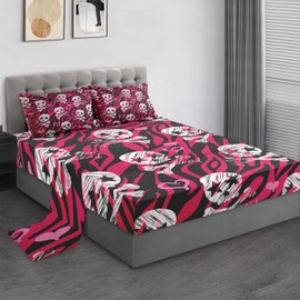 Pamnest Queen Size Bed Sheet Sets, Zebra Pink Soft Microfiber 4 Pcs Bedding Sets for Kids and Adults Bedroom Bed Decor, Roll Animal Flat, Fitted Sheet and Pillowcases