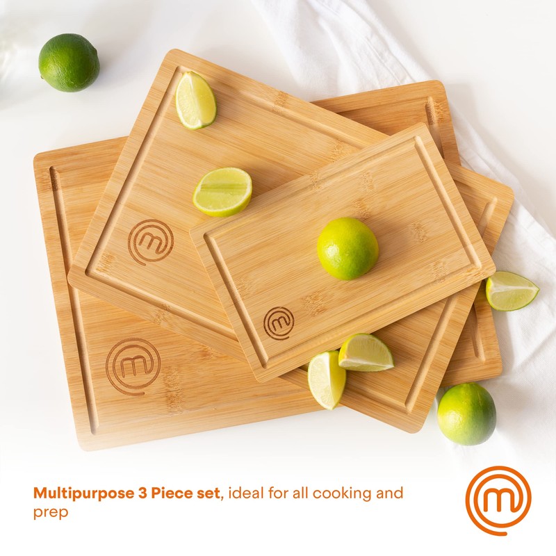 MasterChef Bamboo Cutting Boards for Kitchen, Wooden Cutting Board Set