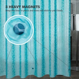 Shower Curtain Liner Heavy Duty EVA, Waterproof Shower Liner with 12 Rust Proof Metal Grommets and 3 Weighted Magnet, 72 x 72 Inches Bathroom Shower Curtain, Teal