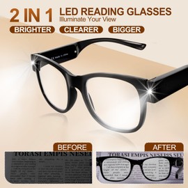 OuShiun USB Rechargeable Led Reading Glasses Lighted Eyewear for Women Men (Black, 1.0X)