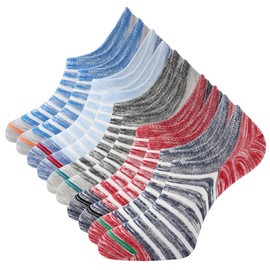 Empino Mens No Show Socks Low Cut Non Slip Cotton Invisible Casual Socks Liner Sox, Stripe Pattern - 5 Pairs