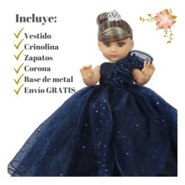 Muñeca Quinceañera Recuerdo 15 Años Azul Marino Petro 33 Cm                                                                                           
