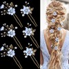 6 Pieces Bridal Flower Wedding Hair Pins Crystal Pearl Hair
