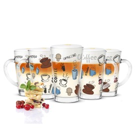 Sendez 6 Latte Macchiato Glasses 300 ml Coffee Glasses Tea Glass with Colourful Coffee Print