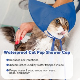 Nanaki Adjustable Cat Shower Cap-Waterproof Sphynx Shower Cap for Cats and Small Dogs Kitten Puppy, Reusable Pet Ear Protection Ear Covers for Bath Grooming Ear Drops Guard