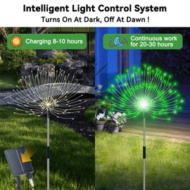 Slyuexu Solar Garden Lights Outdoor Waterproof, 4 Pack Total 480 LED Solar Firework Lights Decorative with 8 Lighting Modes Outside for Yard Pathway Flowerbed Decor, Green