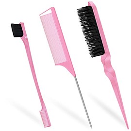 Qufiiry 3 Pcs Slick Back Hair Brush, Edges Brush, Slick Brush Set, Back Combing Brushes, Teasing Brush, Backcombing Brush, For Women Hair Salon Hair Slicking, Pink