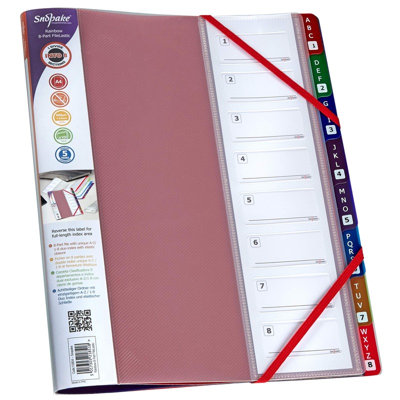 Snopake A4 FileLastic 8-part Rainbow with Duo-Register [1 piece] Multi-part